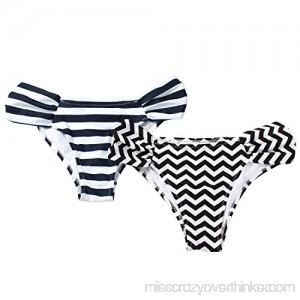 Reteron Women's Fashion Ruched Side Bikini Bottom 2 Pack Navy White Stripe Black White Stripe B01N5I90PZ